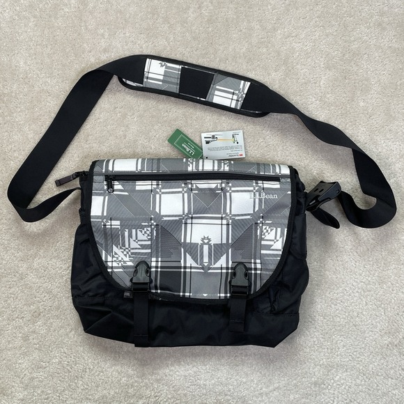 L.L. Bean Other - L.L. BEAN Messenger Bag Shoulder Medium Strap Push Lock Logo Black Print